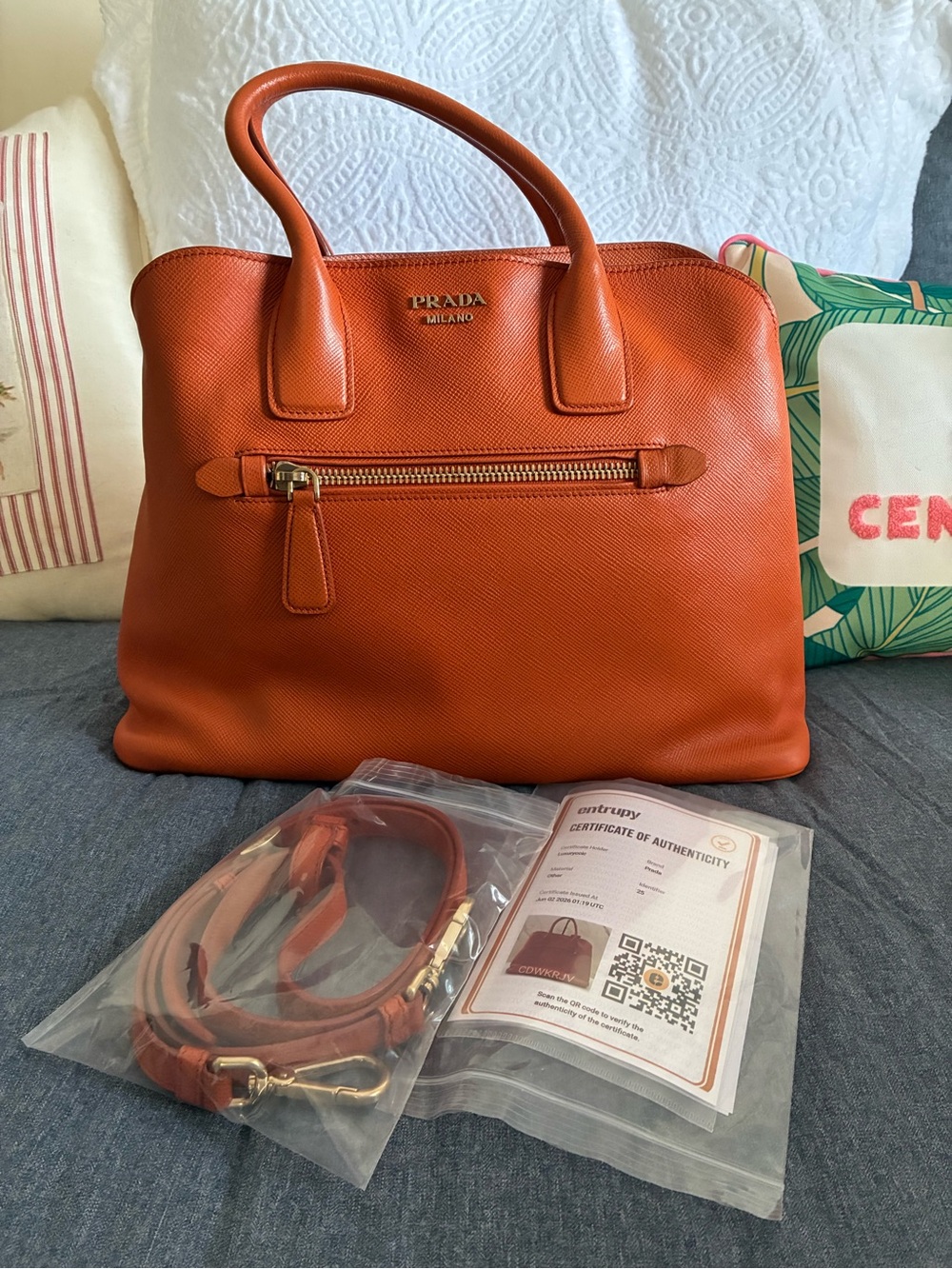 Prada Orange Saffiano Leather Bag with Gold Hardware - Picture 13 of 13